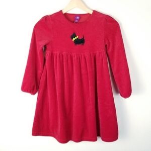 JK Girls 6X Red Velvet long Sleeve Dress‎ Scottie Dog Holiday Christmas